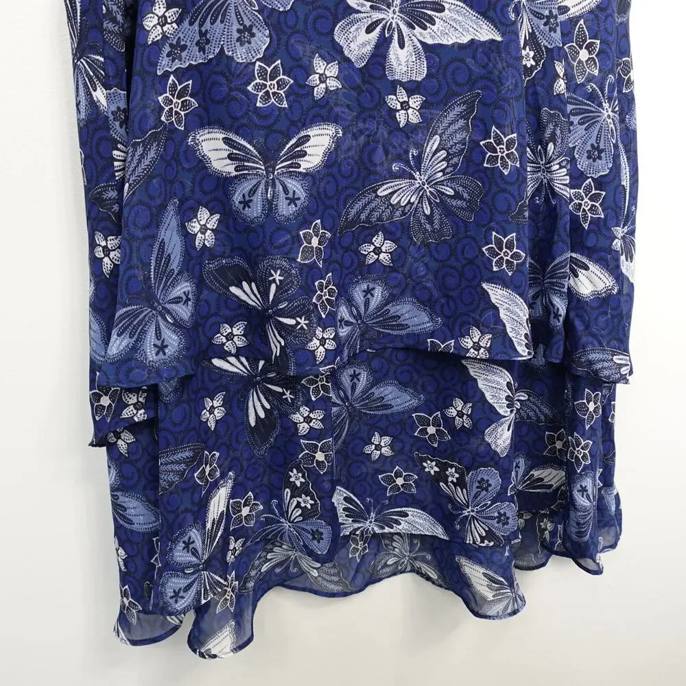 Eliza J Floral Long Sleeve Faux Wrap Midi Dress Blue Butterfly Floral New Size 4 - Picture 7 of 11